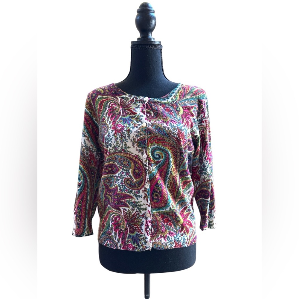 Joseph A Cardigan EUC Size L Women’s Colorful All Season‎ Rayon/Nylon